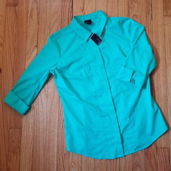 Worthington 3/4 Sleeve Career Blouse Green Medium - Picture 2 of 7